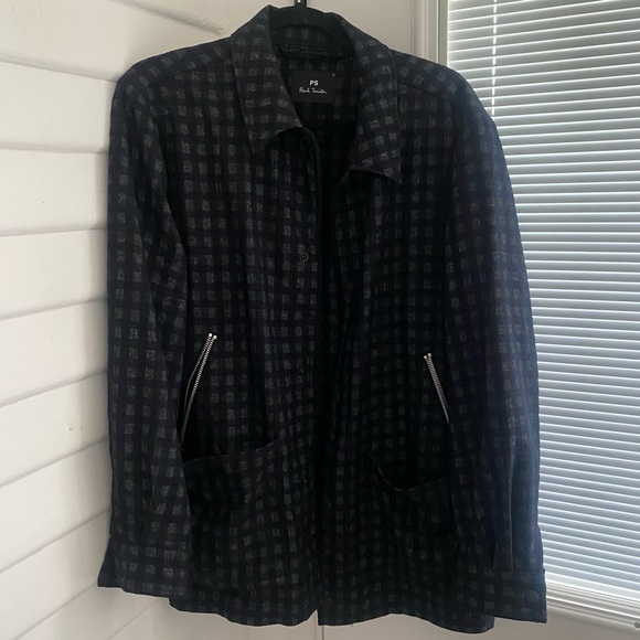 Paul Smith Navy Multi Plaid Patch Pocket Snap Workwear Jacket - Picture 3 of 6